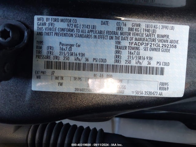 Ford FOCUS SE 2016 1FADP3F21GL292358 Image 9