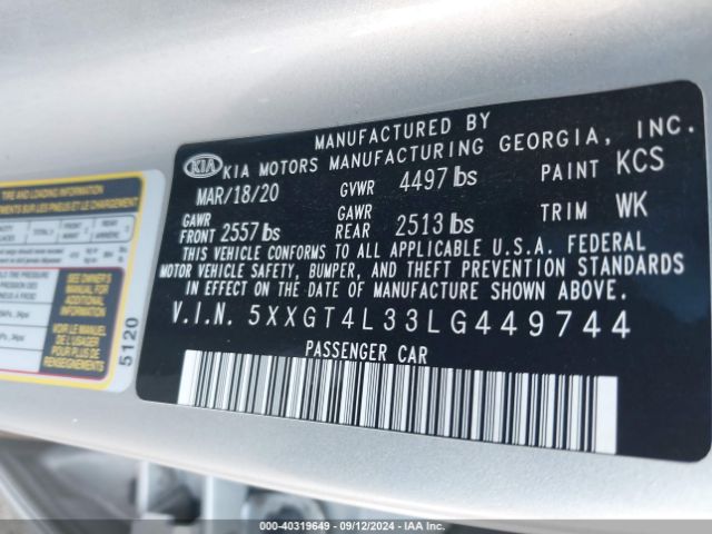 5XXGT4L33LG449744 KIA Optima Lx