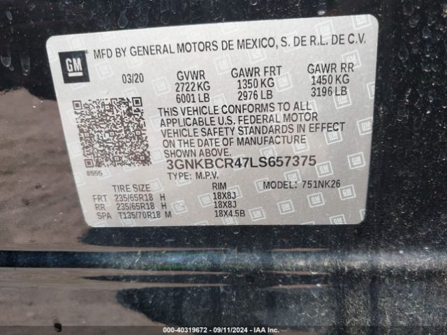 3GNKBCR47LS657375 Chevrolet Blazer Fwd 2lt