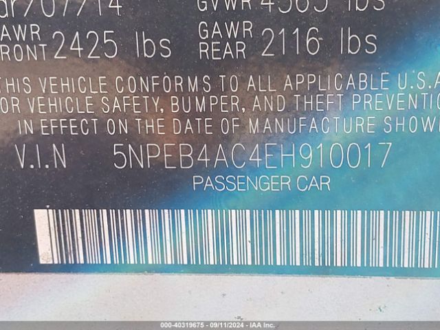 5NPEB4AC4EH910017 Hyundai SONATA GLS