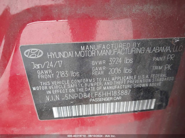 Hyundai Elantra Limited 2017 5NPD84LF6HH183887 Image 9