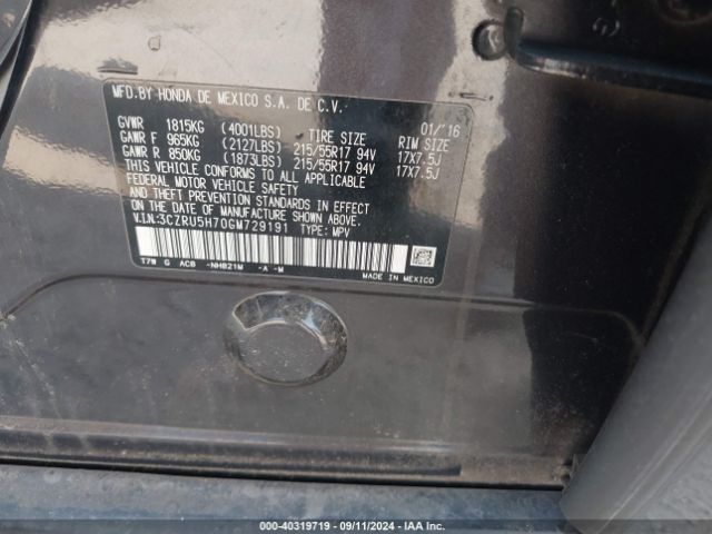 3CZRU5H70GM729191 Honda Hr-v Ex-l