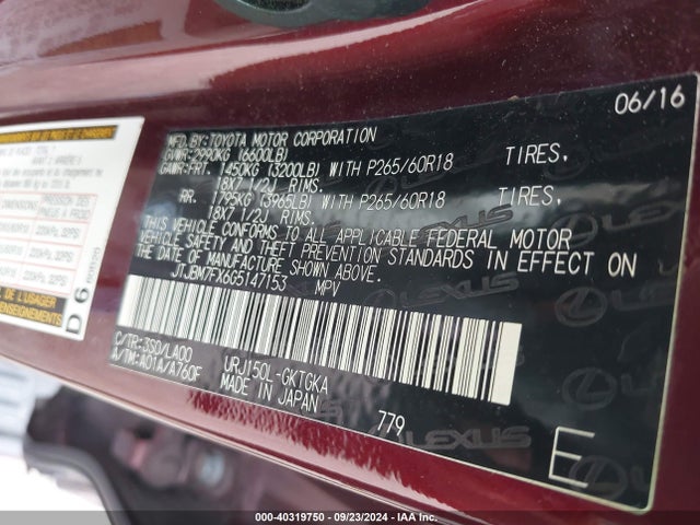 Lexus 460 2016 JTJBM7FX6G5147153 Image 9