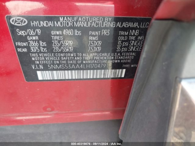 5NMS53AA4LH170479 Hyundai Santa Fe Limited 2.0t