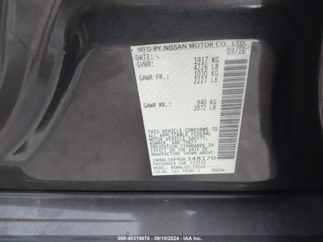 Nissan Altima 2.5 S 2016 1N4AL3AP4GN348170 Image 9