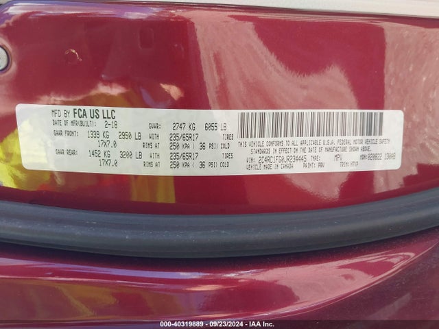2C4RC1FG0JR234445 Chrysler Pacifica Touring Plus