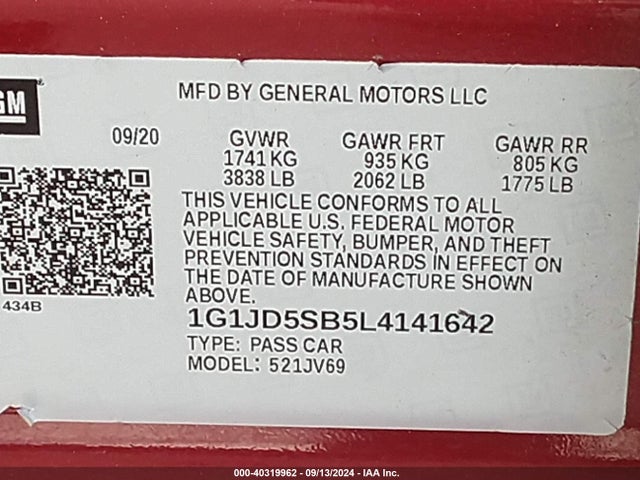 1G1JD5SB5L4141642 Chevrolet Sonic Fwd  Lt