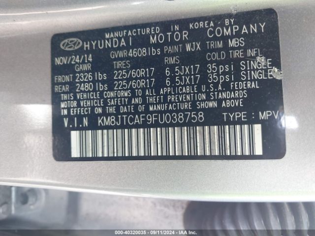 KM8JTCAF9FU038758 Hyundai TUCSON GLS