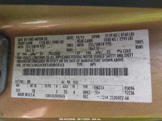 Ford ESCAPE SE 2014 1FMCU9GX5EUB90513 Image 9