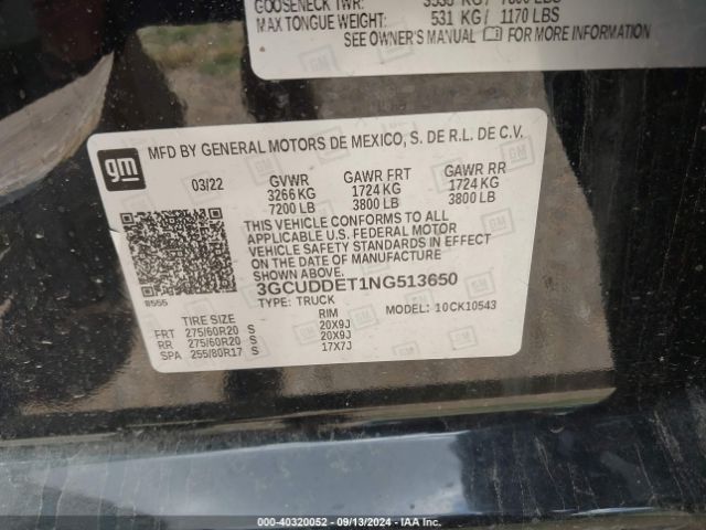 3GCUDDET1NG513650 Chevrolet Silverado 1500 4wd  Standard Bed Lt