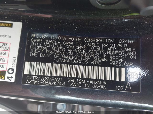JTNKARJE0GJ519070 Scion IM