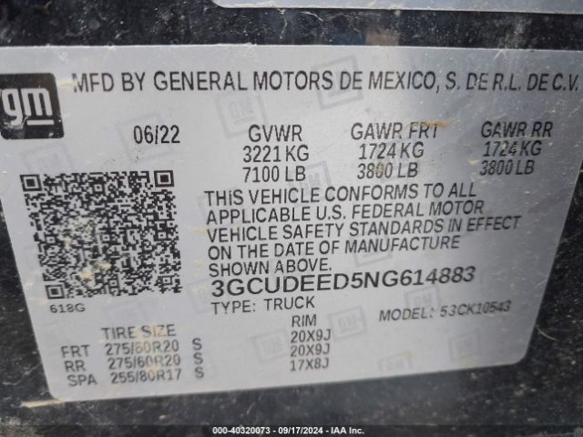 3GCUDEED5NG614883 Chevrolet Silverado 1500 4wd  Short Bed Rst
