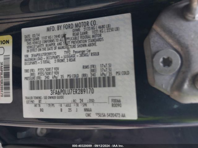 3FA6P0LU7ER289170 Ford Fusion Se Hybrid