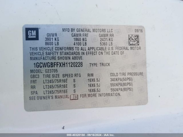 1GCWGBFFXH1120228 Chevrolet Express 2500 Work Van