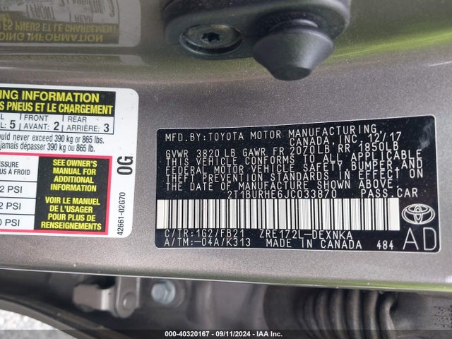Toyota COROLLA LE 2018 2T1BURHE6JC033870 Image 9