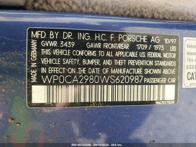 1998 PORSCHE BOXSTER WP0CA2980WS620987 Photo 8