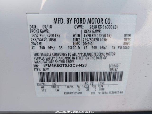 1FM5K8GT0JGC94423 Ford EXPLORER SPORT