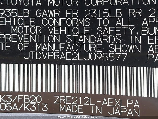 Toyota COROLLA LE 2020 JTDVPRAE2LJ095577 Image 9