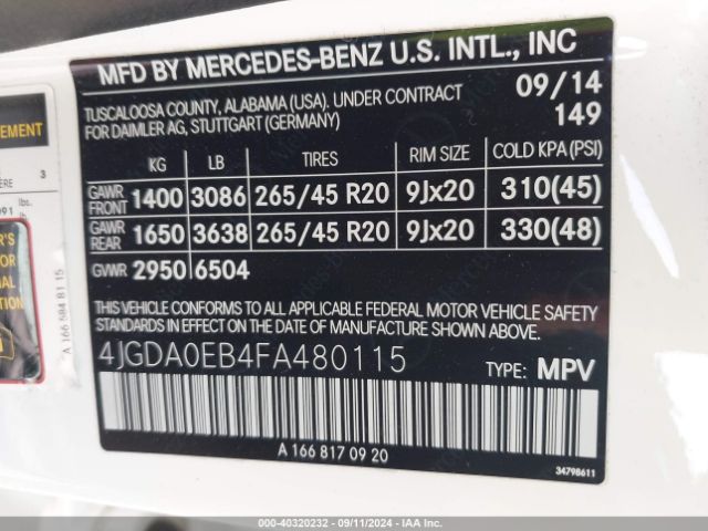 4JGDA0EB4FA480115 Mercedes-Benz Ml 250 Bluetec 4matic