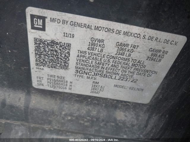 3GNCJPSB0LL223722 Chevrolet Trax Awd Lt