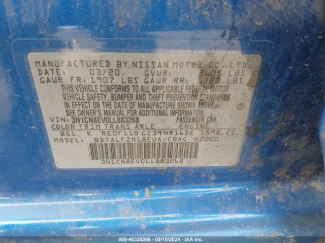 3N1CN8EV0LL883268 Nissan Versa Sv Xtronic Cvt