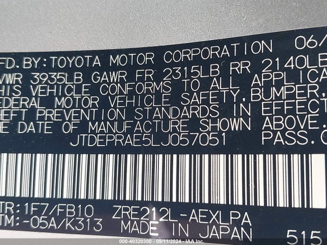 Toyota COROLLA LE 2020 JTDEPRAE5LJ057051 Image 9