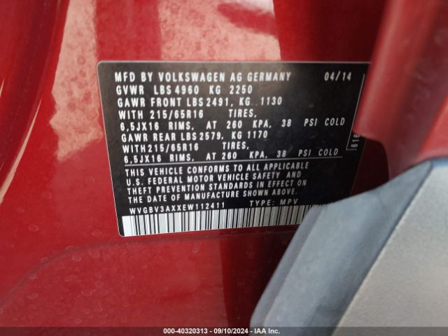 WVGBV3AXXEW112411 Volkswagen TIGUAN S