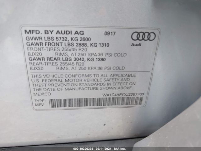 WA1C4AFYXJ2067760 Audi Sq5 3.0t Premium Plus