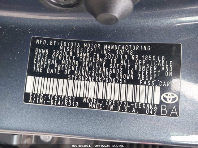 Toyota COROLLA LE 2019 5YFBURHEXKP900754 Image 9