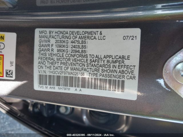 1HGCV2F97MA026158 Honda Accord Touring