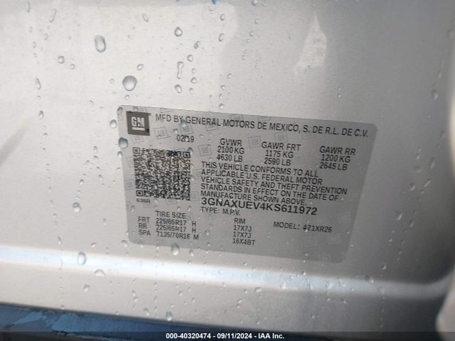 Chevrolet EQUINOX LT 2019 3GNAXUEV4KS611972 Image 9