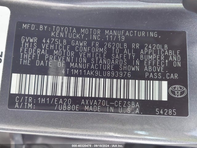 Toyota CAMRY SE 2020 4T1M11AK9LU893976 Image 9