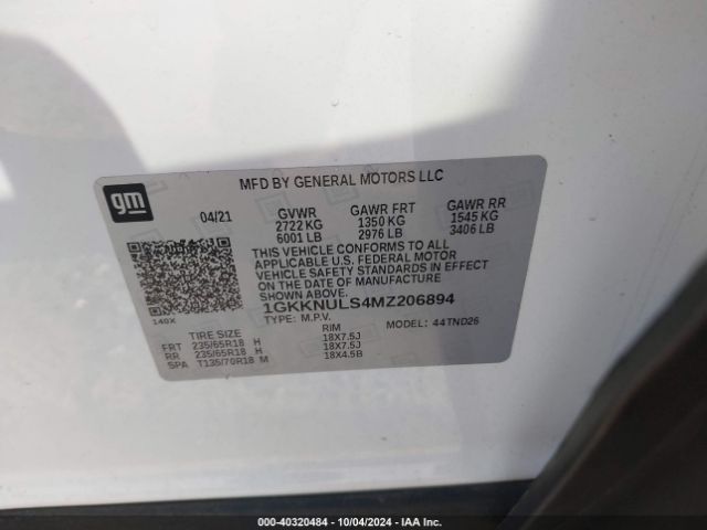 1GKKNULS4MZ206894 GMC Acadia Awd Slt