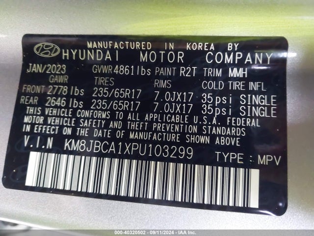 KM8JBCA1XPU103299 Hyundai Tucson Hybrid Blue