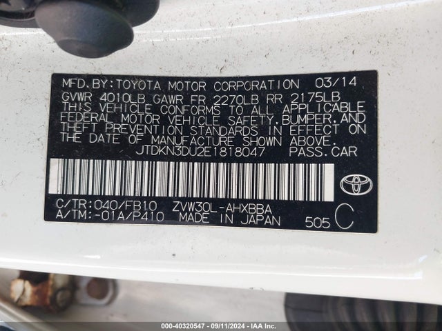 Toyota Prius One 2014 JTDKN3DU2E1818047 Image 9