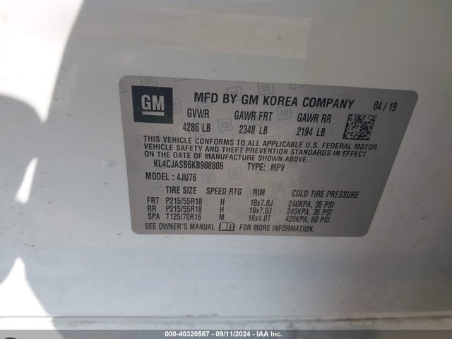 KL4CJASB6KB908808 Buick Encore Fwd Preferred