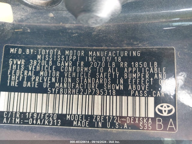 Toyota COROLLA SE 2018 5YFBURHE2JP795318 Image 9