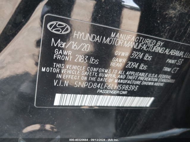 5NPD84LF6LH598393 Hyundai Elantra Value Edition