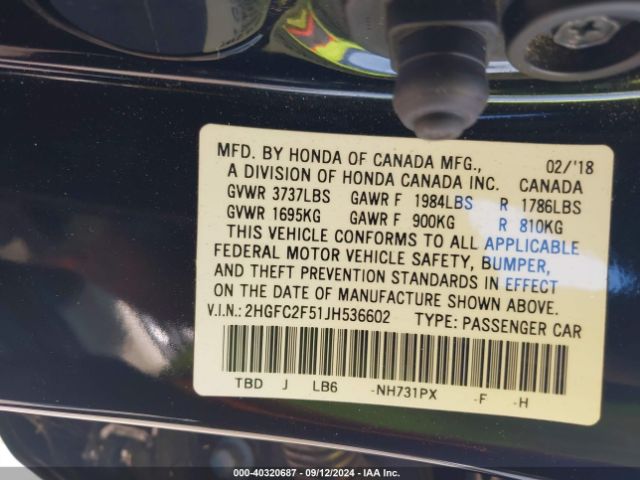 2HGFC2F51JH536602 Honda Civic Lx