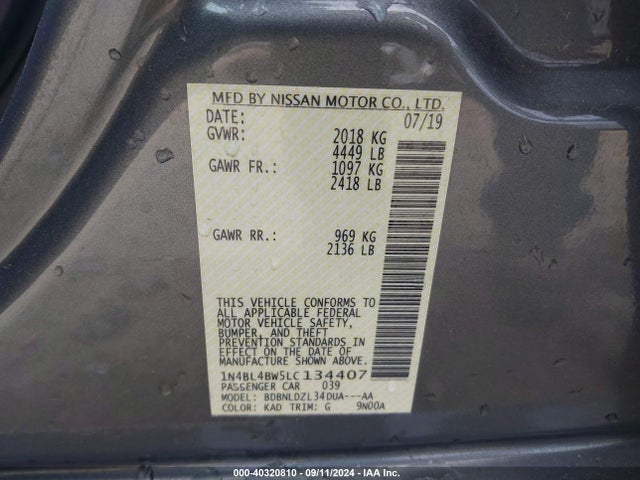 1N4BL4BW5LC134407 Nissan Altima S Intelligent Awd