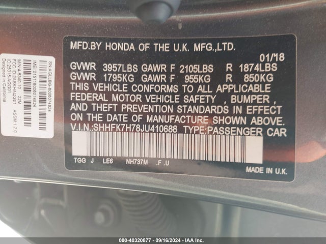 Honda Civic Ex-l 2018 SHHFK7H78JU410688 Image 9