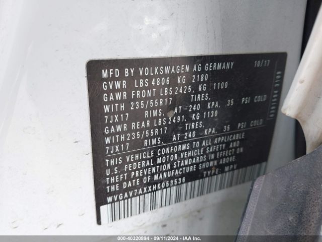 WVGAV7AXXHK053536 Volkswagen Tiguan 2.0t/2.0t S