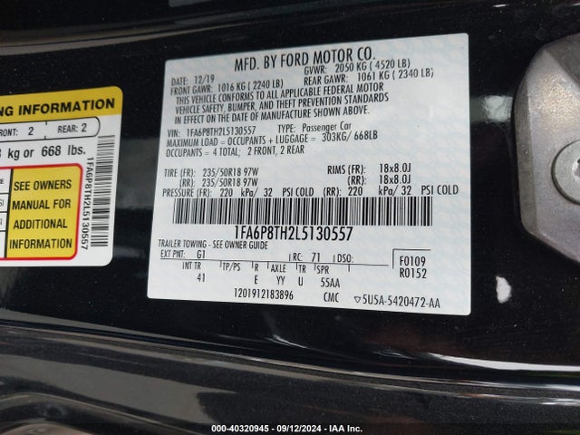Ford Mustang Ecoboost Premium Fastback 2020 1FA6P8TH2L5130557 Image 9