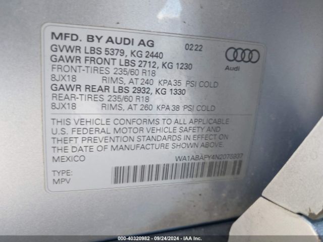 WA1ABAFY4N2075937 Audi Q5 Premium 40 Tfsi Quattro S Tronic