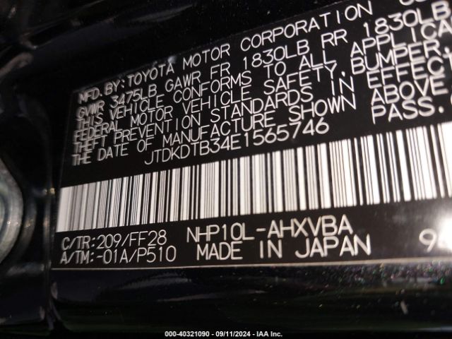 JTDKDTB34E1565746 Toyota Prius C Two