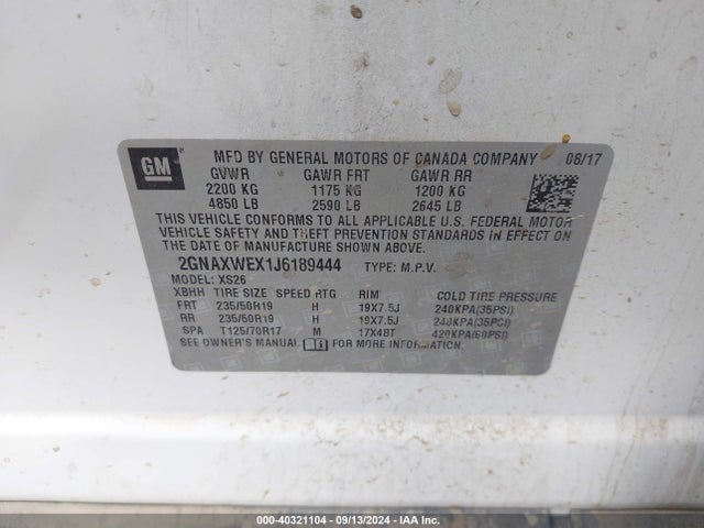 2GNAXWEX1J6189444 Chevrolet Equinox Premier
