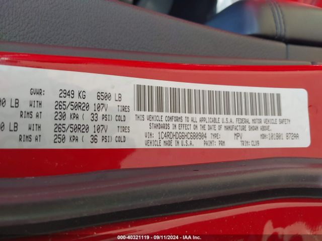 1C4RDHDG6HC680904 Dodge Durango Gt Rwd