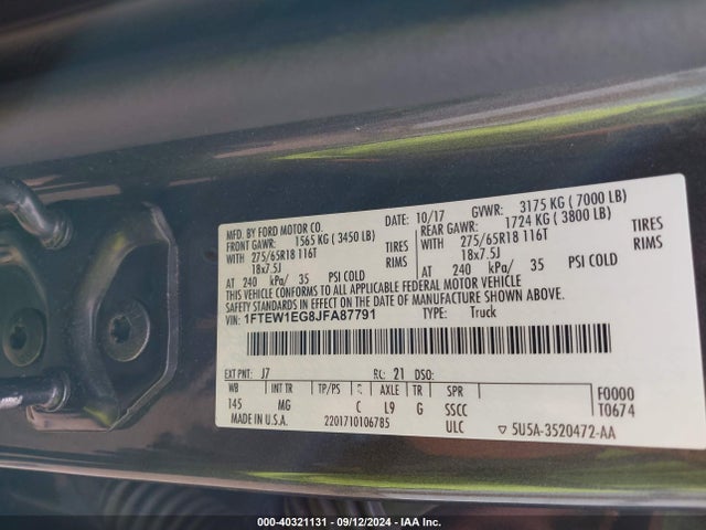Ford F-150 Xlt 2018 1FTEW1EG8JFA87791 Image 9