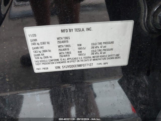 2021 TESLA MODEL Y 5YJYGDEE9MF077127 Photo 8