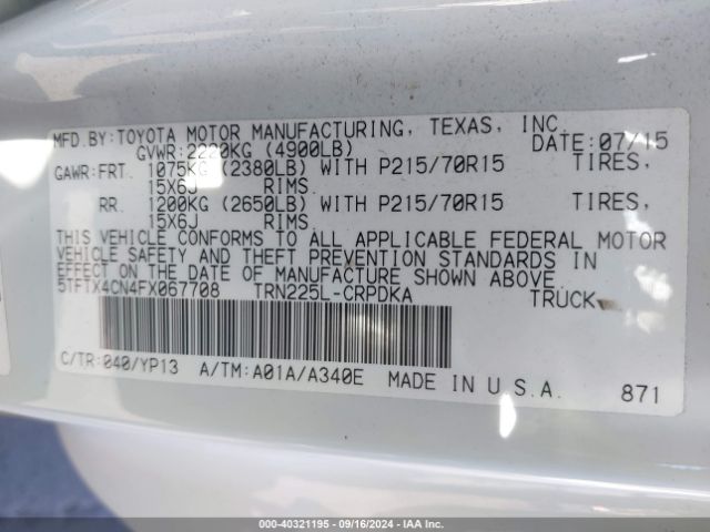 5TFTX4CN4FX067708 Toyota Tacoma